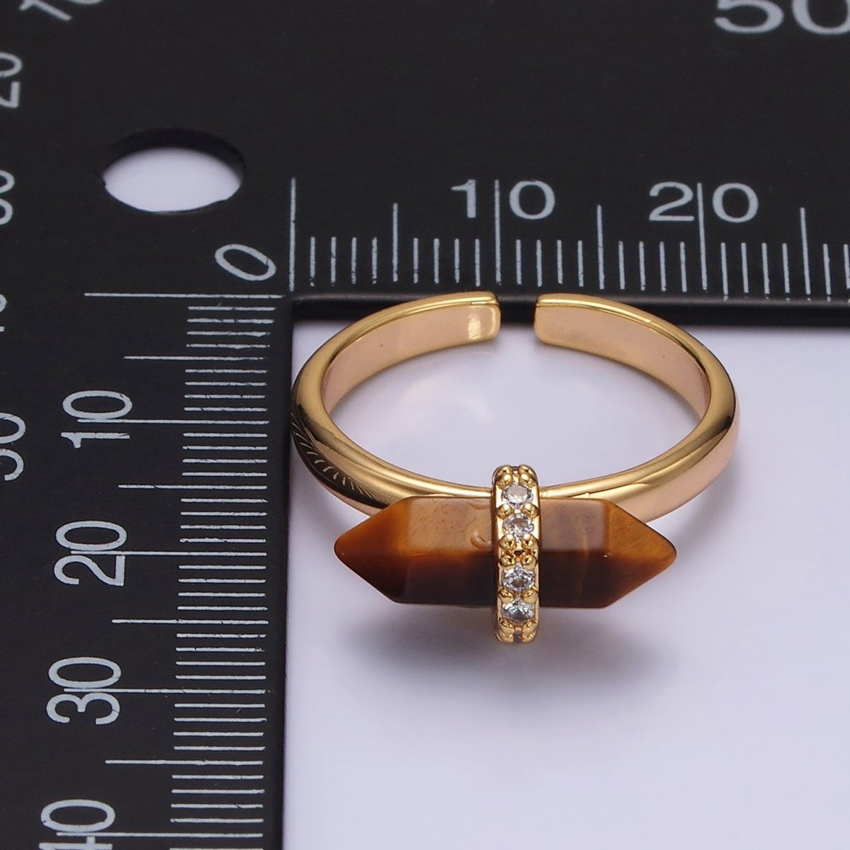 14K Gold Filled Natural Gemstone Pointed Wand Micro Paved CZ Ring | O698 - O707 - DLUXCA