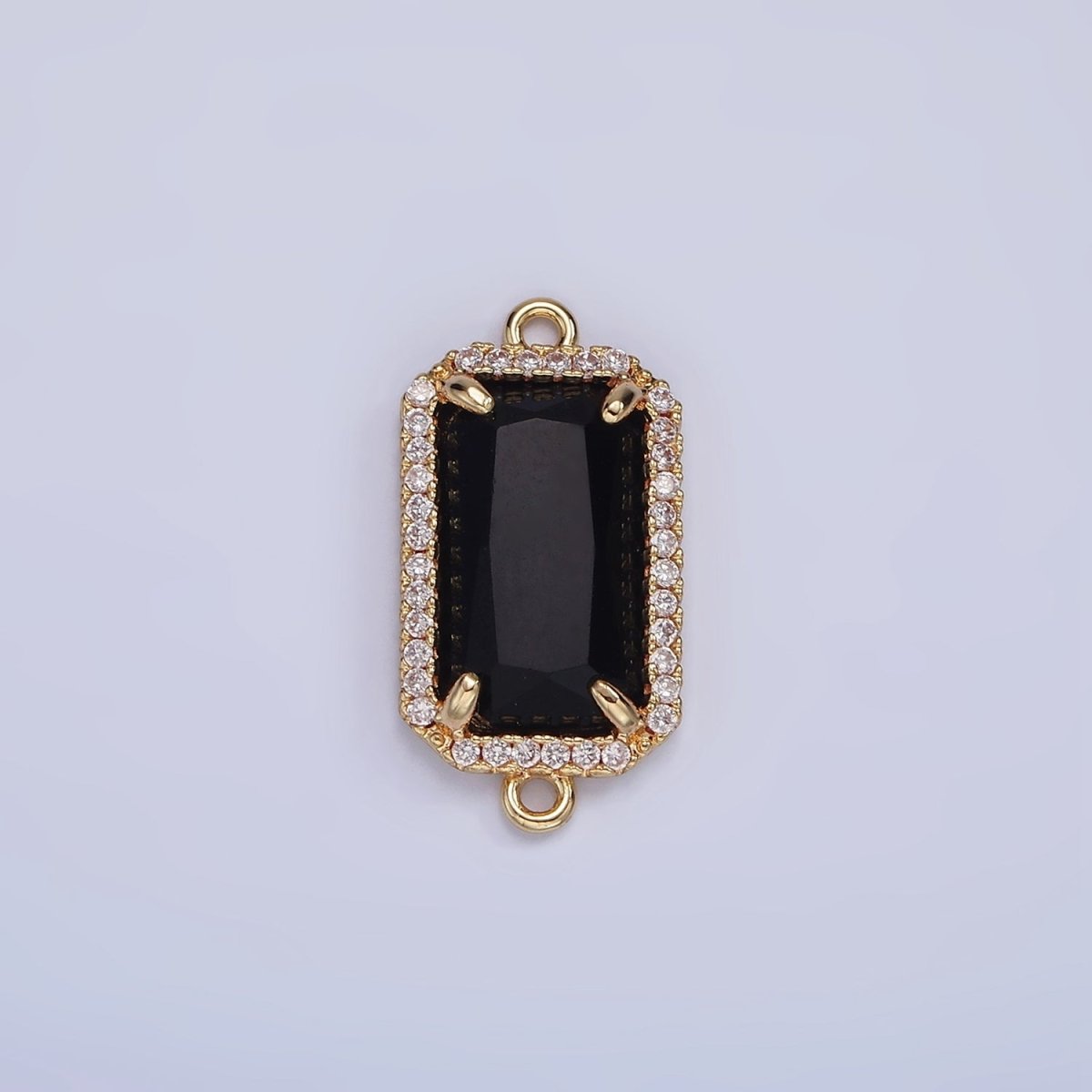14K Gold Filled Natural Gemstone Rectangular Micro Paved CZ Charm Connector | G-084 - G-092 - DLUXCA