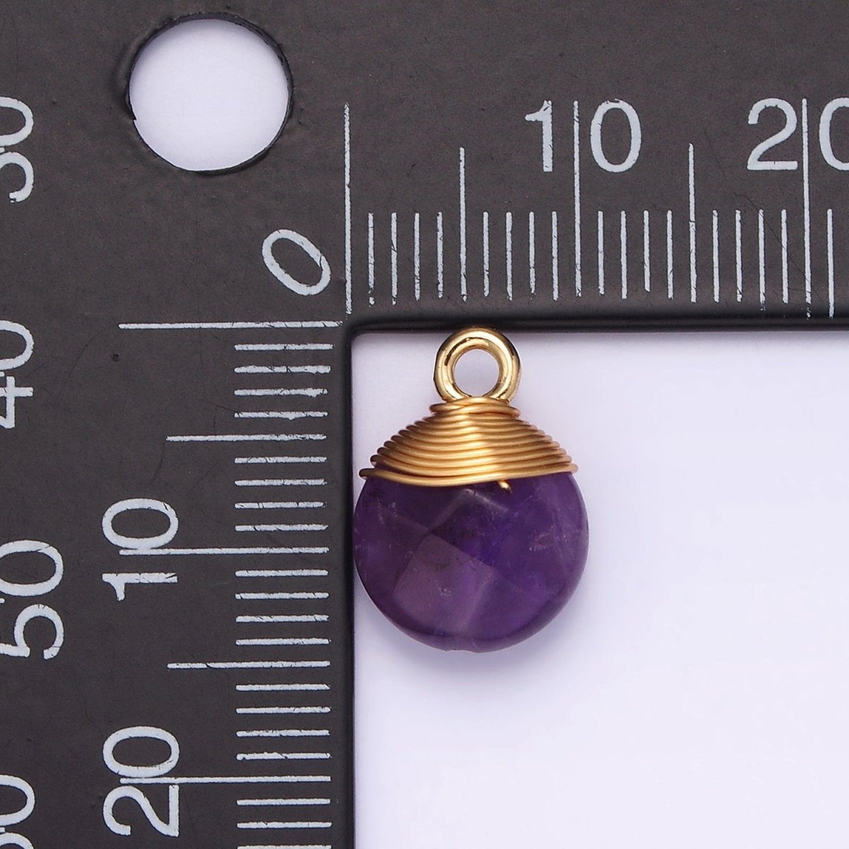 14K Gold Filled Natural Gemstone Round Multifaceted Wire Wrapped Charm | N1718 - N1722 - DLUXCA