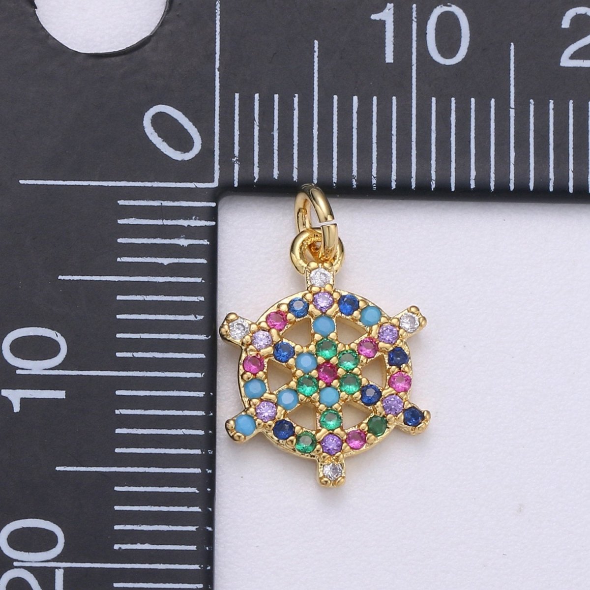 14k Gold Filled Nautical Charm Micro Pave Sailor Charm, Rainbow Cubic Charms, CZ Gold Colorful Charm, Dainty Minimalist Jewelry SupplyC-554 - DLUXCA