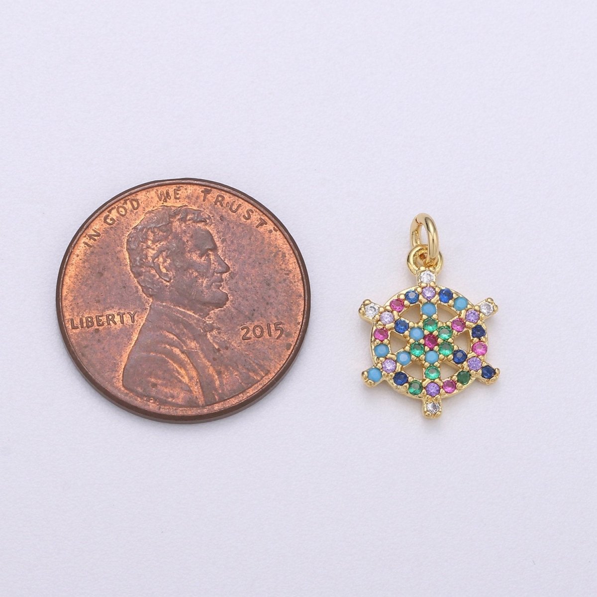 14k Gold Filled Nautical Charm Micro Pave Sailor Charm, Rainbow Cubic Charms, CZ Gold Colorful Charm, Dainty Minimalist Jewelry SupplyC-554 - DLUXCA