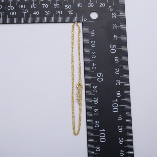 14K Gold Filled Necklace - Singapore Necklace - Dainty Gold Twist Link Chain Layering Necklace 1mm 15.7 Inches ready to wear w/ Spring Ring | CN-536 - DLUXCA