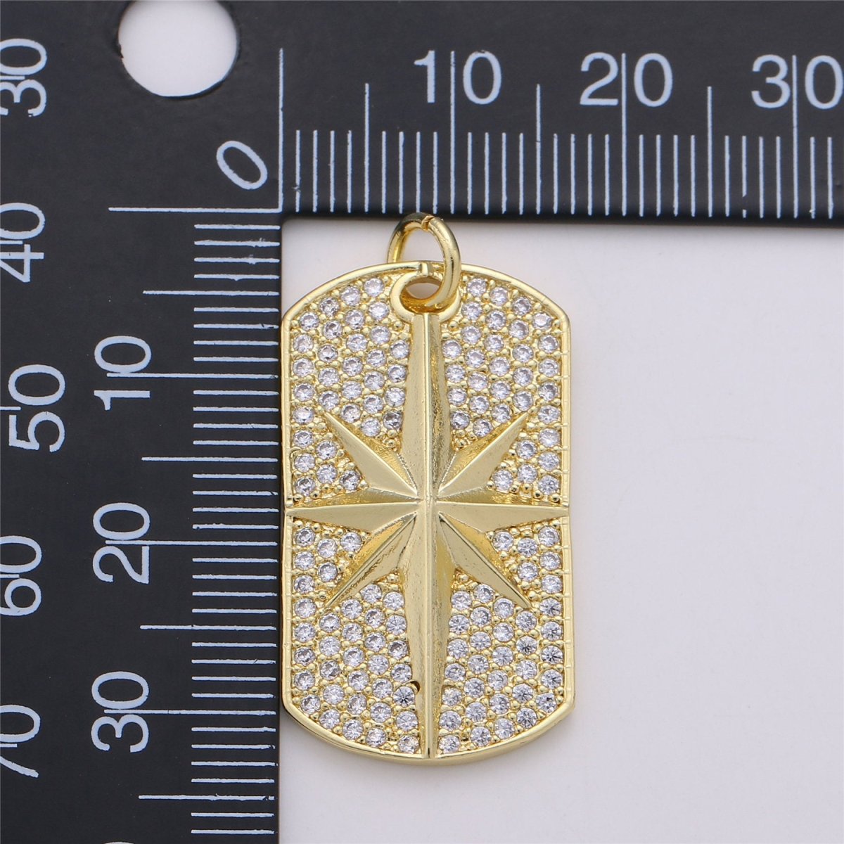 14k Gold Filled North Star Charm with Micro Pave Military tag CZ pendant Celestial Jewelry Necklace Component C-858 - DLUXCA