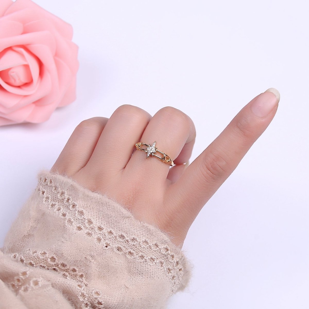 14K Gold Filled North Star Ring Celestial Ring Dainty Minimalist Jewelry Open Adjustable Ring S-456 S-457 - DLUXCA