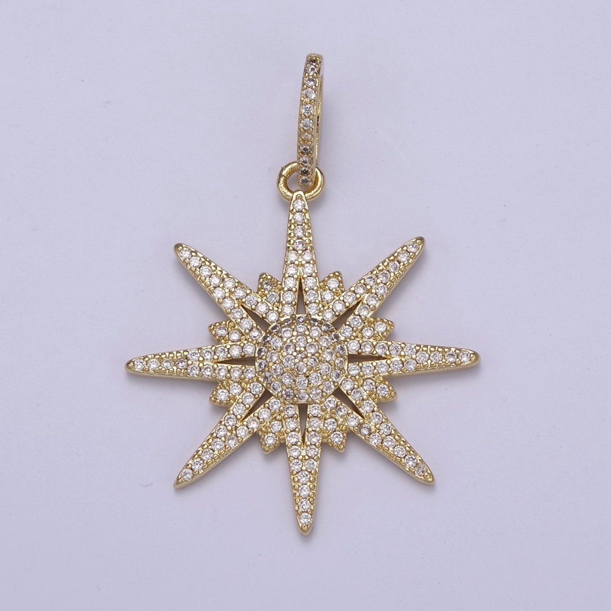 14K Gold Filled Northern Star Pendant Charm, Micro Pave Celestial Statement Pendant For Jewelry Necklace Supply Component H-808 - DLUXCA