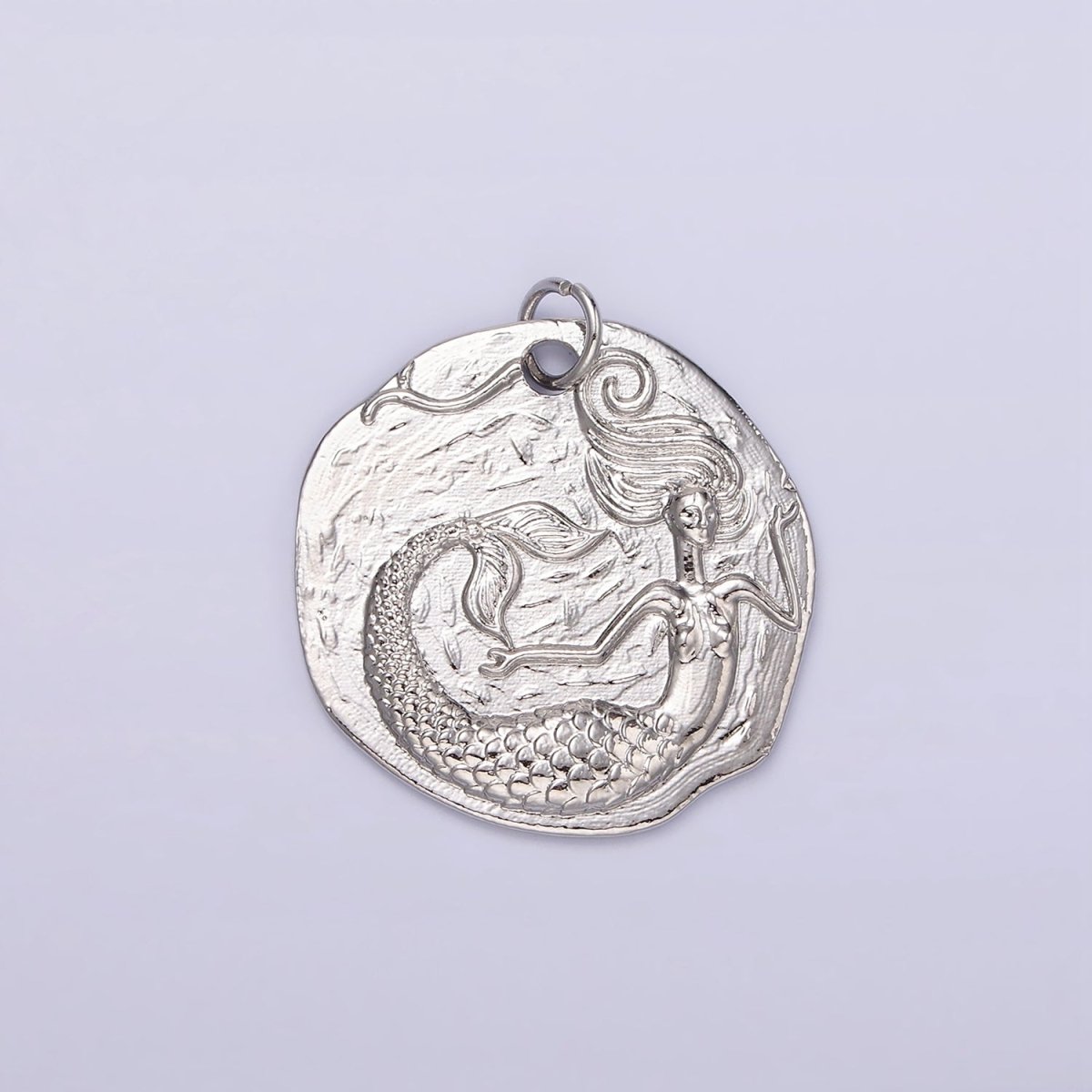 14K Gold Filled Ocean Mermaid Textured Round Coin Charm in Gold & Silver | N1161 N1162 - DLUXCA