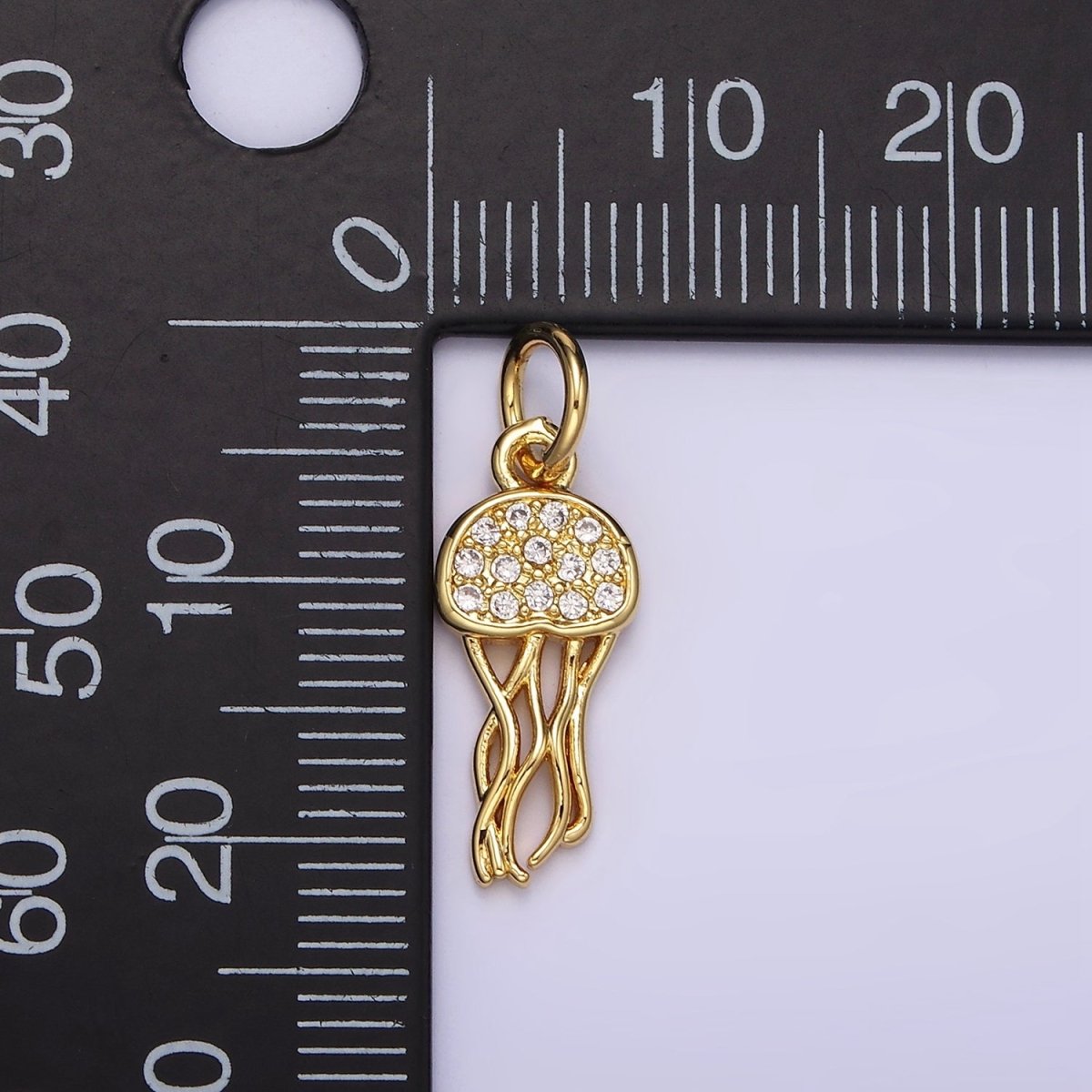 14K Gold Filled Ocean Sea Jellyfish Clear Micro Paved CZ Charm | N1526 - DLUXCA