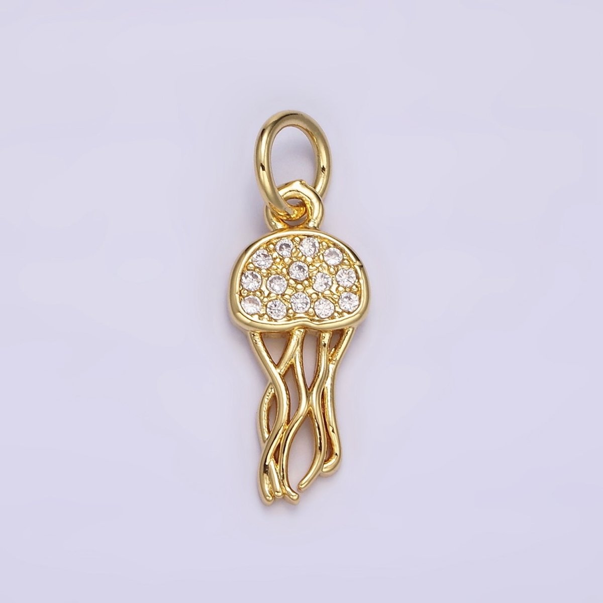 14K Gold Filled Ocean Sea Jellyfish Clear Micro Paved CZ Charm | N1526 - DLUXCA