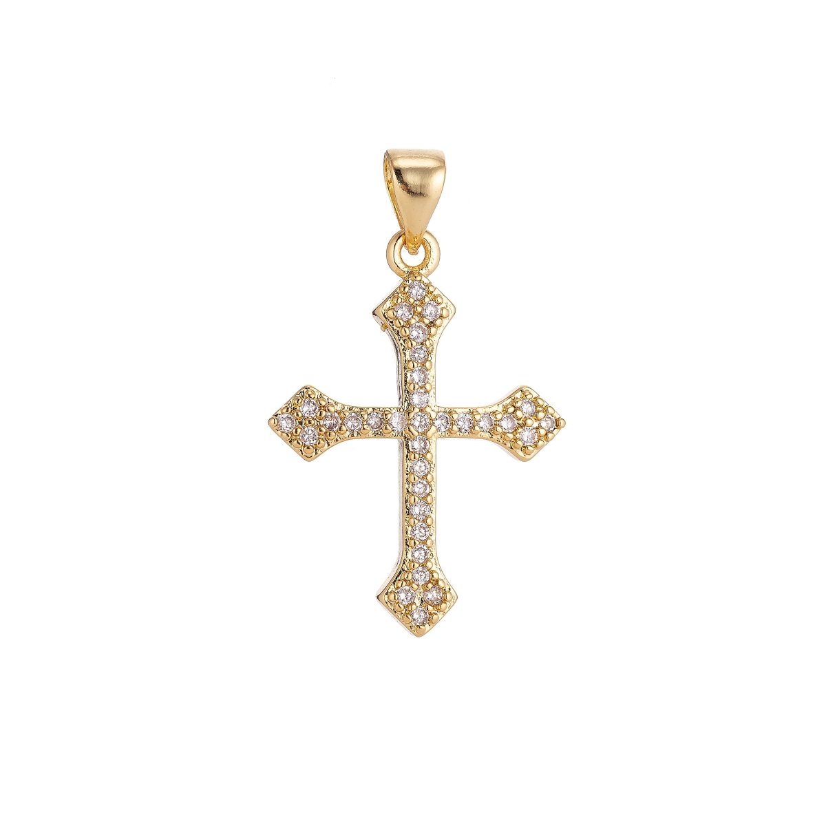 14K Gold Filled Old English Cross Pendant Charm with Cubic Zircon (CZ) Rhinestone for Jewelry Making Supplies Christian Catholic Religion H-188 - DLUXCA