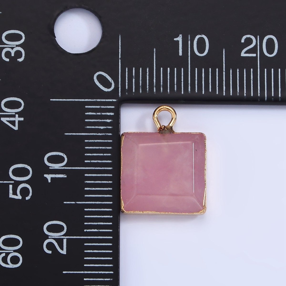 14K Gold Filled Onyx, Amazonite, Pink Quartz Square Bezel Charm | N1688 - N1690 - DLUXCA