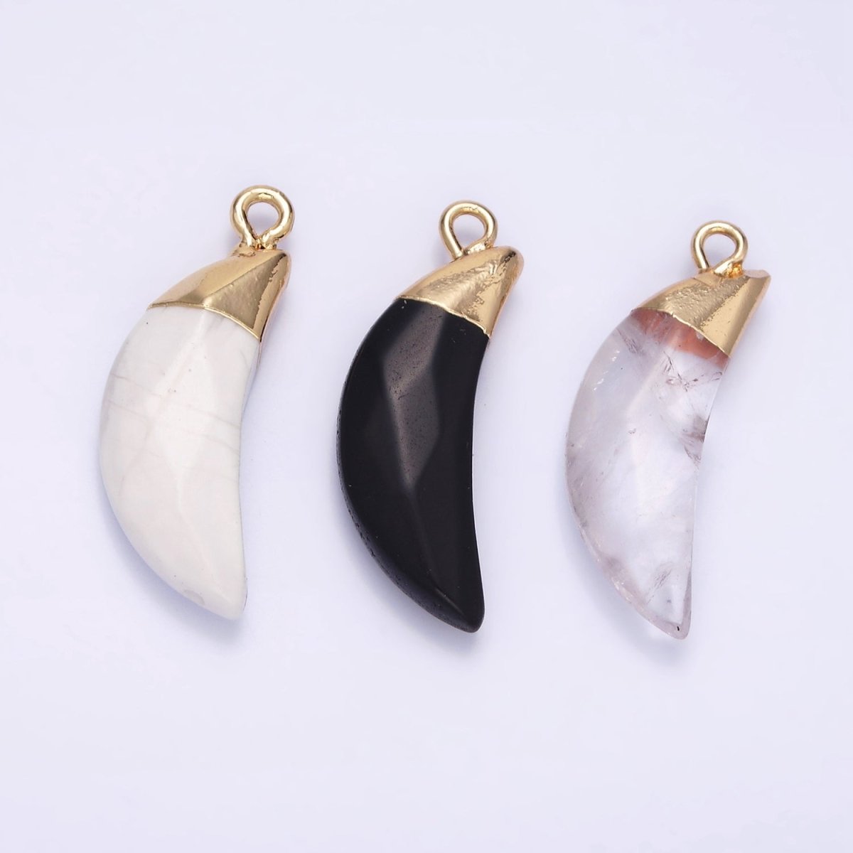 14K Gold Filled Onyx, Howlite, Clear Quartz Crescent Horn Foiled Charm | N1749 N1751 N1752 - DLUXCA