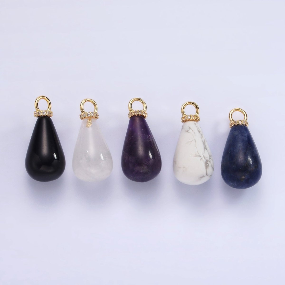 14K Gold Filled Onyx, Lapis Lazuli, Clear Quartz, Amethyst, Howlite Teardrop Micro Paved CZ Drop Pendant | AC793 - AC797 - DLUXCA