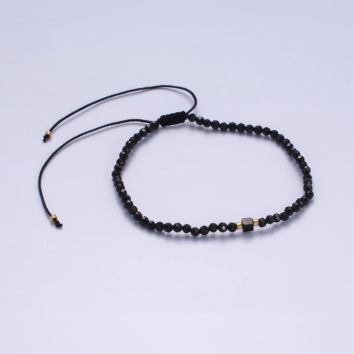 14K Gold Filled Onyx Multifaceted Black Rope Adjustable Friendship Bracelet | WA-2165 - WA-2167 Clearance Pricing - DLUXCA