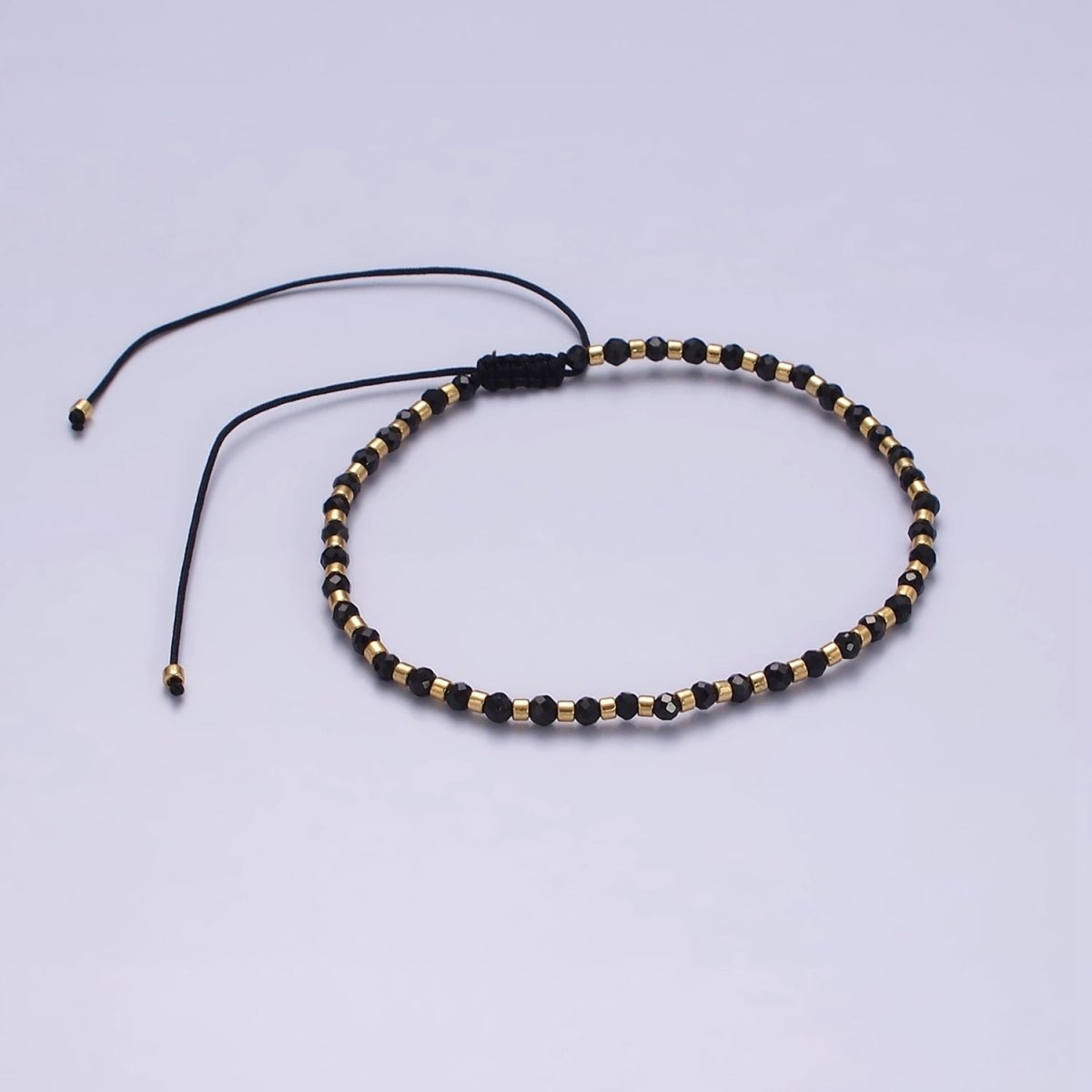 14K Gold Filled Onyx Multifaceted Black Rope Adjustable Friendship Bracelet | WA-2165 - WA-2167 Clearance Pricing - DLUXCA