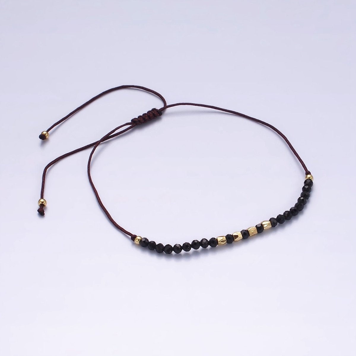 14K Gold Filled Onyx Multifaceted Black Rope Adjustable Friendship Bracelet | WA-2193 - WA-2195 Clearance Pricing - DLUXCA