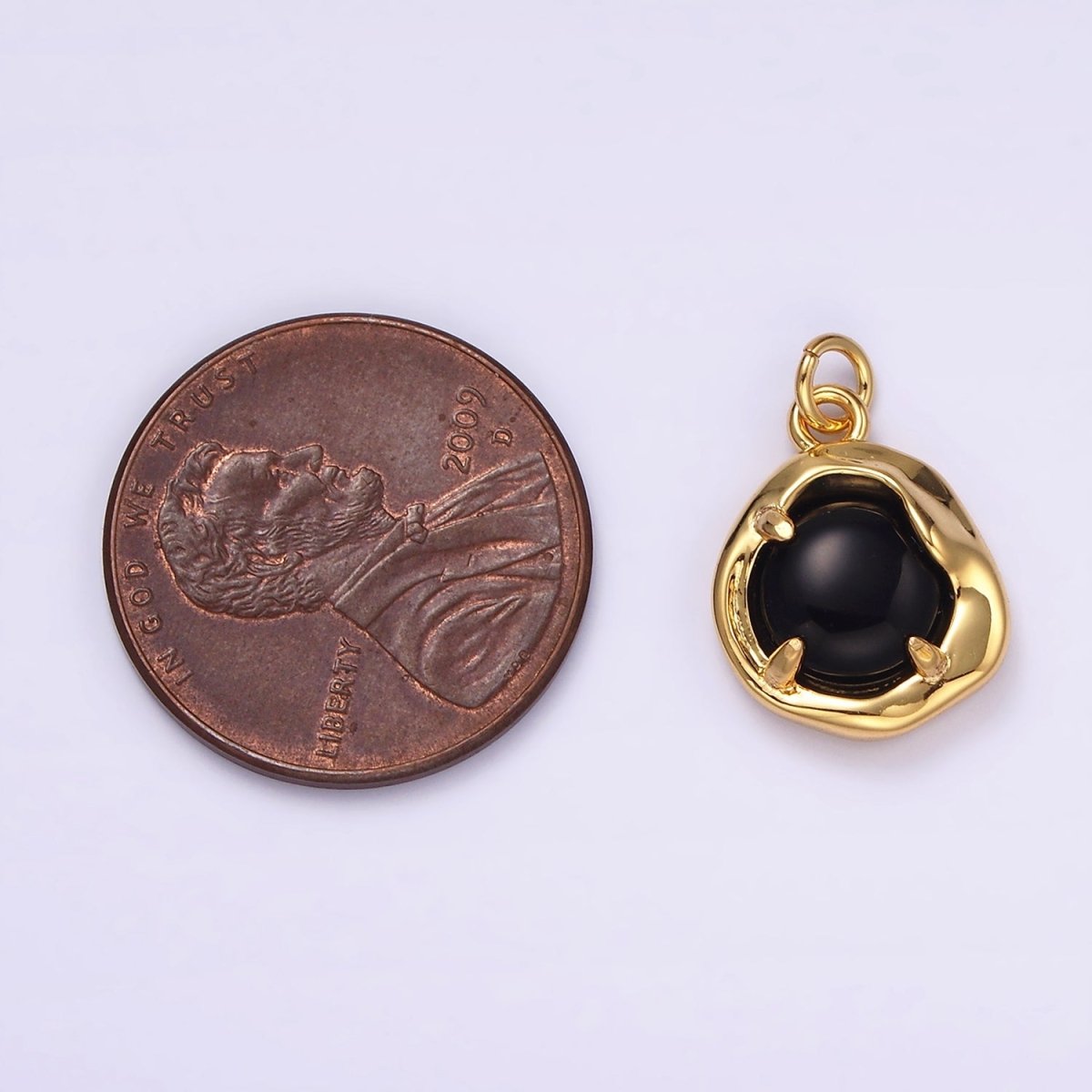 14K Gold Filled Onyx Round Abstract Molten Bezel Charm | AG488 - DLUXCA