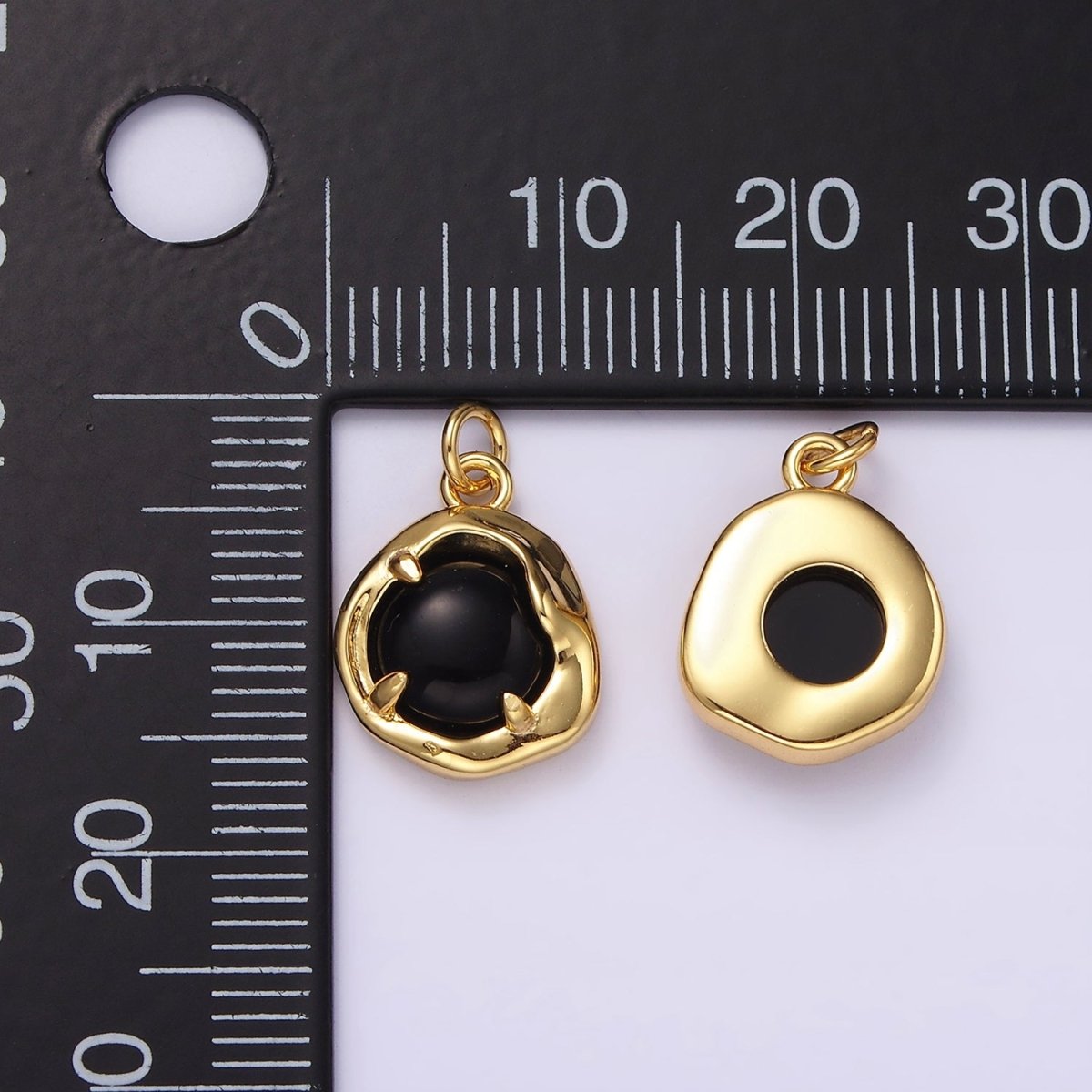 14K Gold Filled Onyx Round Abstract Molten Bezel Charm | AG488 - DLUXCA