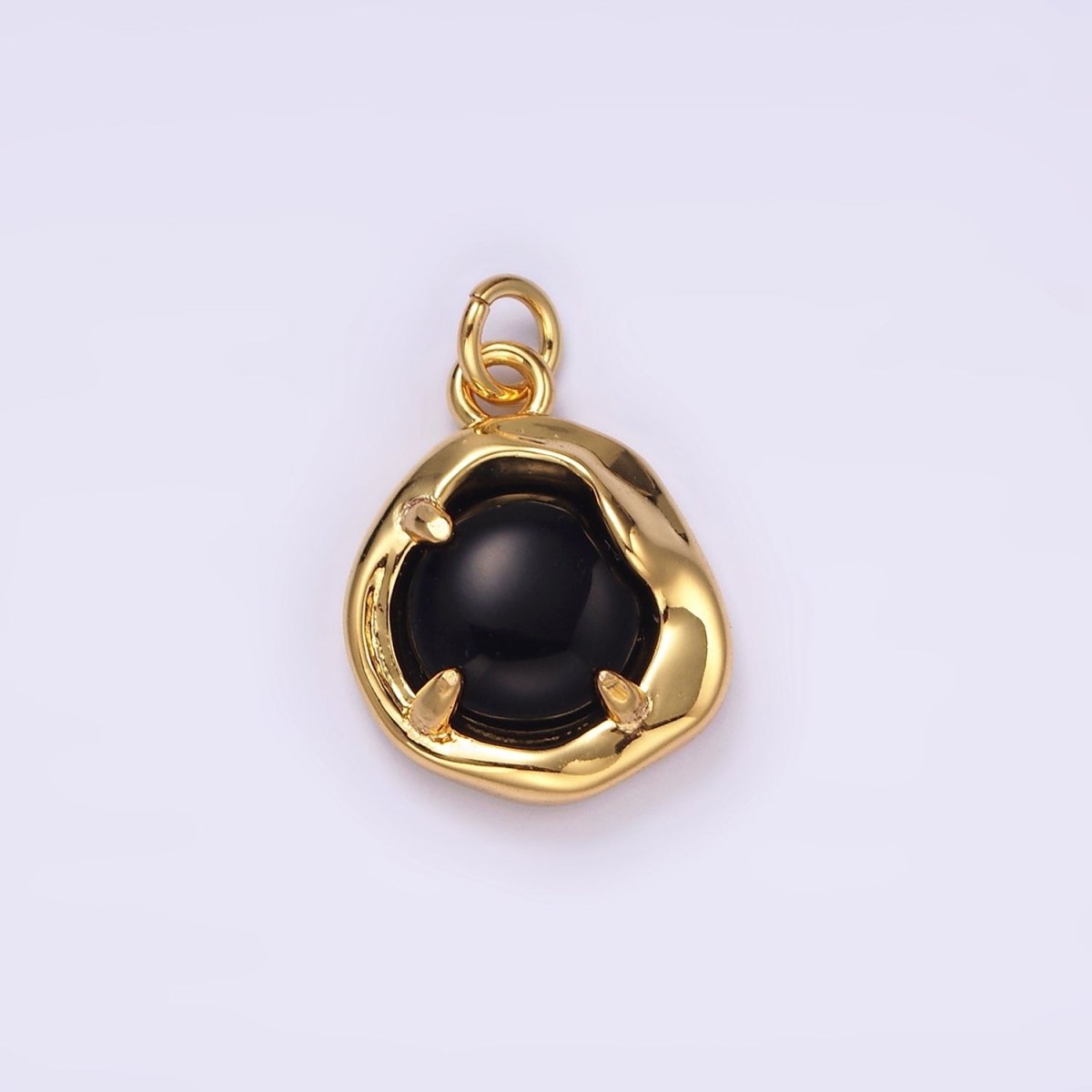 14K Gold Filled Onyx Round Abstract Molten Bezel Charm | AG488 - DLUXCA