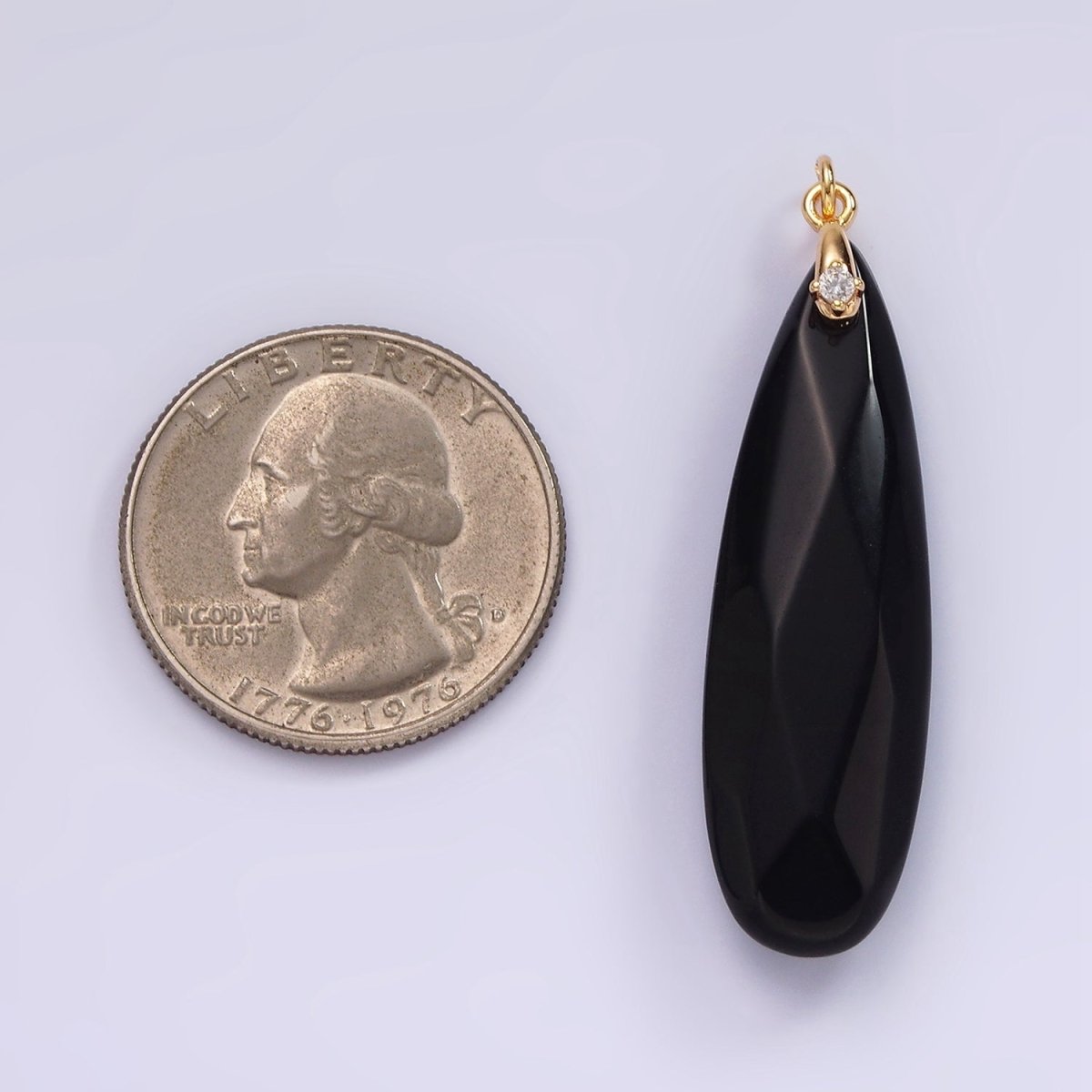 14K Gold Filled Onyx Teardrop Multifaceted CZ Bail Charm | AG478 - DLUXCA