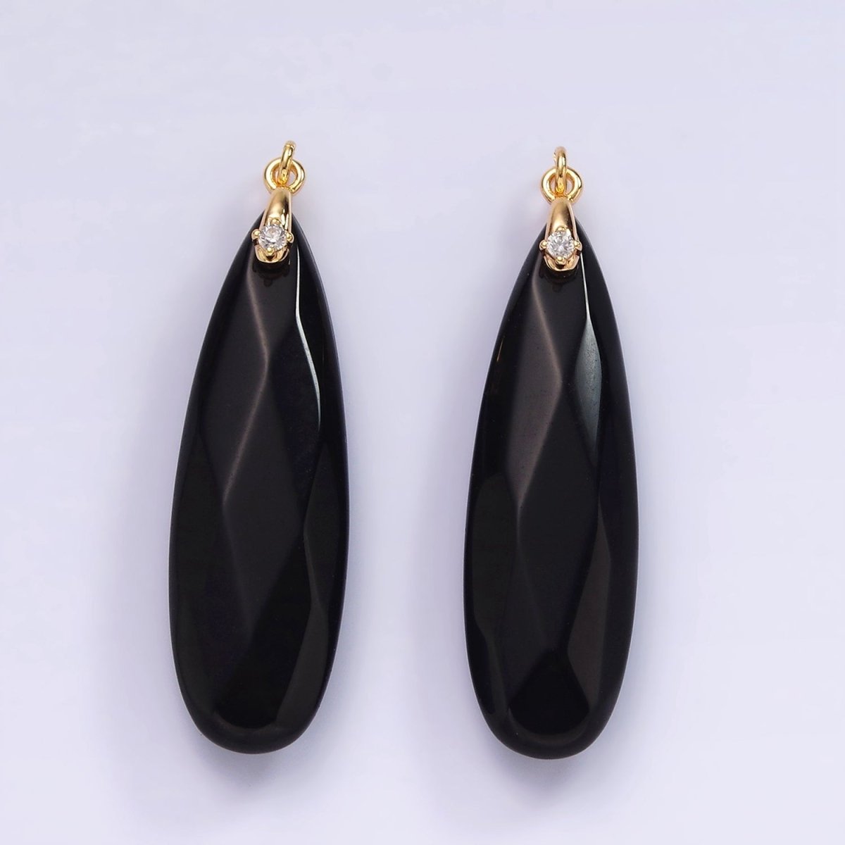 14K Gold Filled Onyx Teardrop Multifaceted CZ Bail Charm | AG478 - DLUXCA