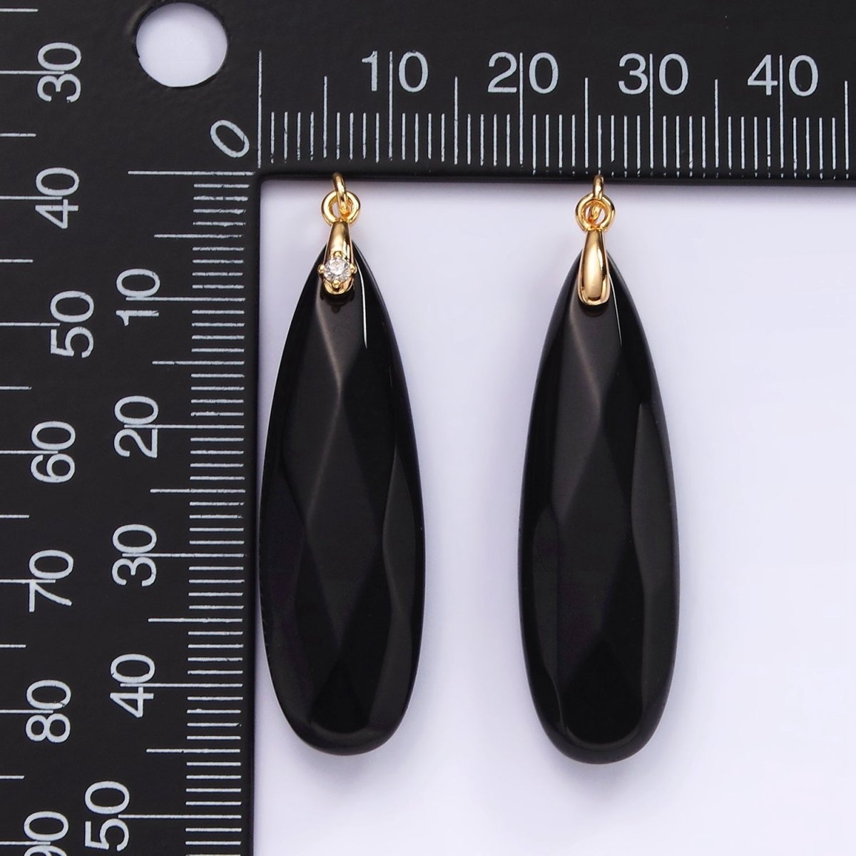 14K Gold Filled Onyx Teardrop Multifaceted CZ Bail Charm | AG478 - DLUXCA