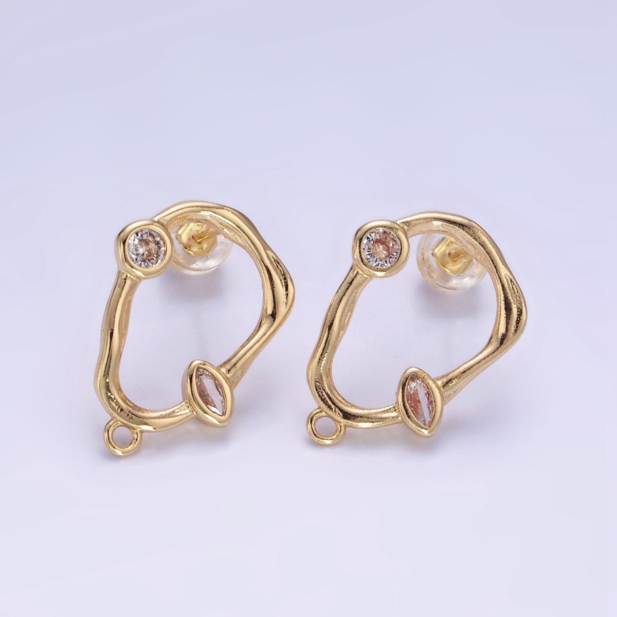 14K Gold Filled Open Abstract Molten CZ Drop Stud Earrings Findings | Z705 - DLUXCA