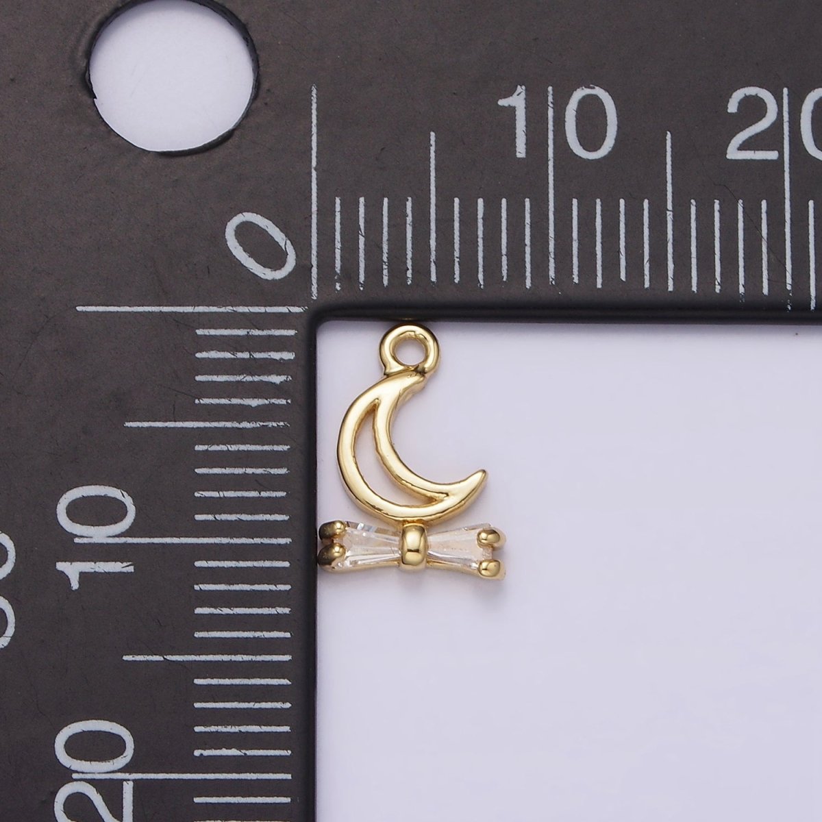 14K Gold Filled Open Celestial Moon Baguette Ribbon Drop Charm | AG273 - DLUXCA