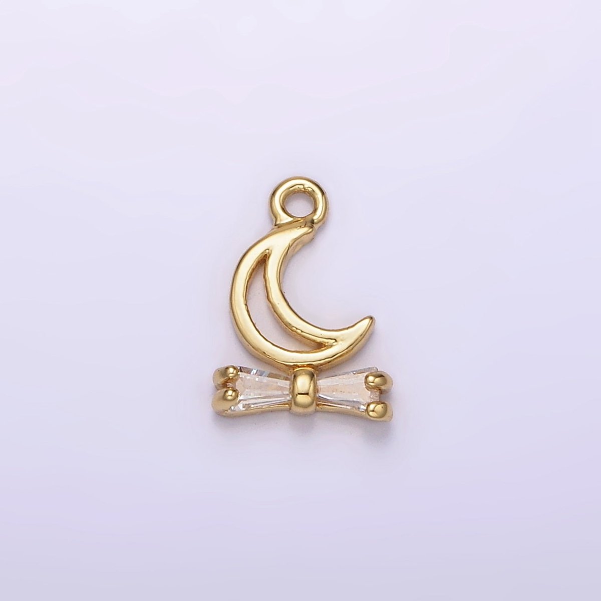 14K Gold Filled Open Celestial Moon Baguette Ribbon Drop Charm | AG273 - DLUXCA