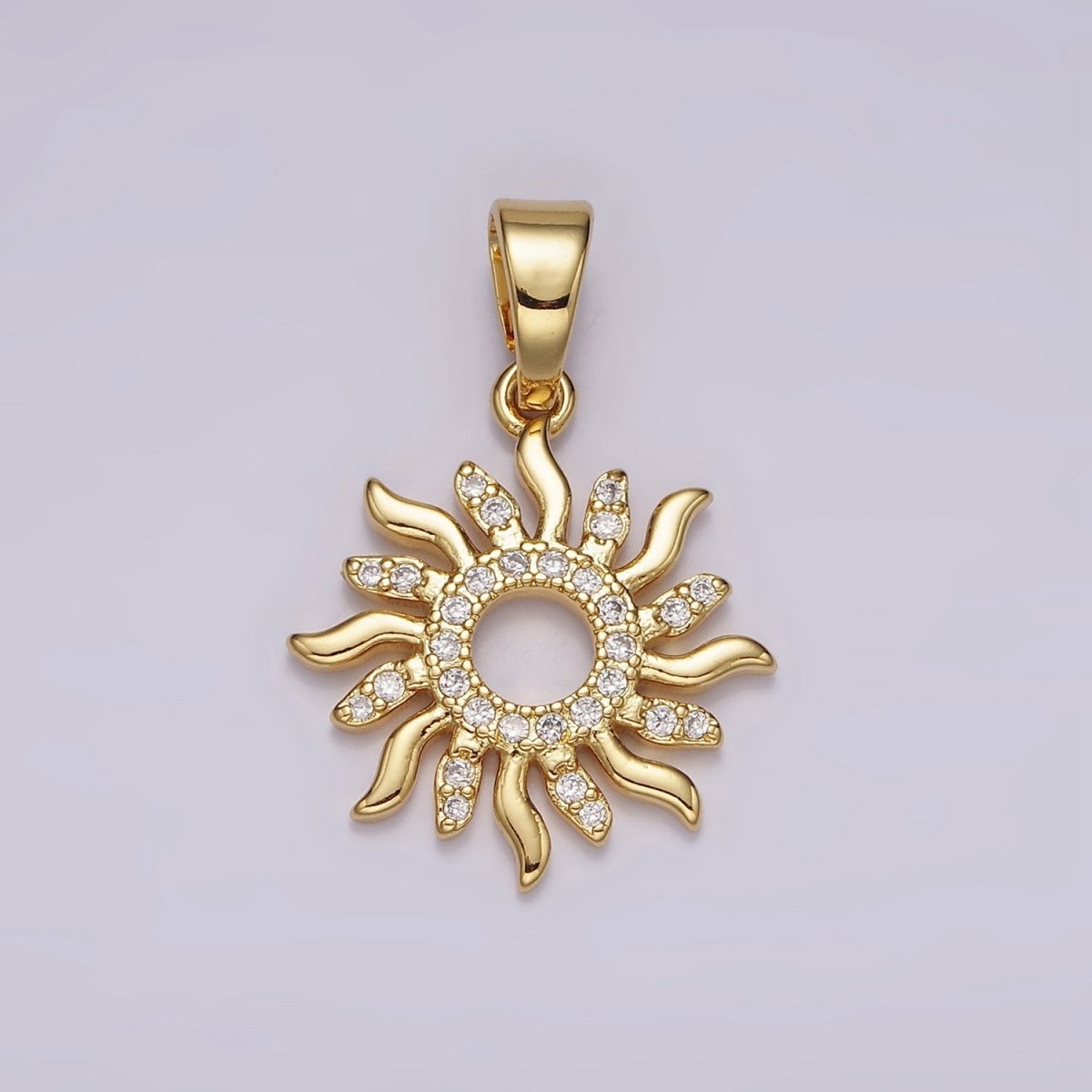 14K Gold Filled Open Celestial Sun Micro Paved CZ Pendant | AH088 - DLUXCA