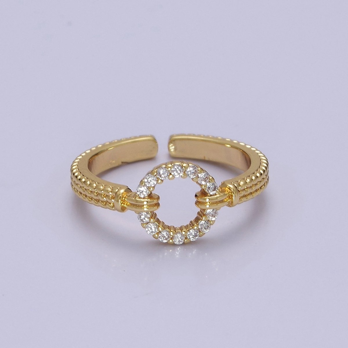 14K Gold Filled Open Circle Round Micro Paved CZ Textured Band Ring | O2071 - DLUXCA