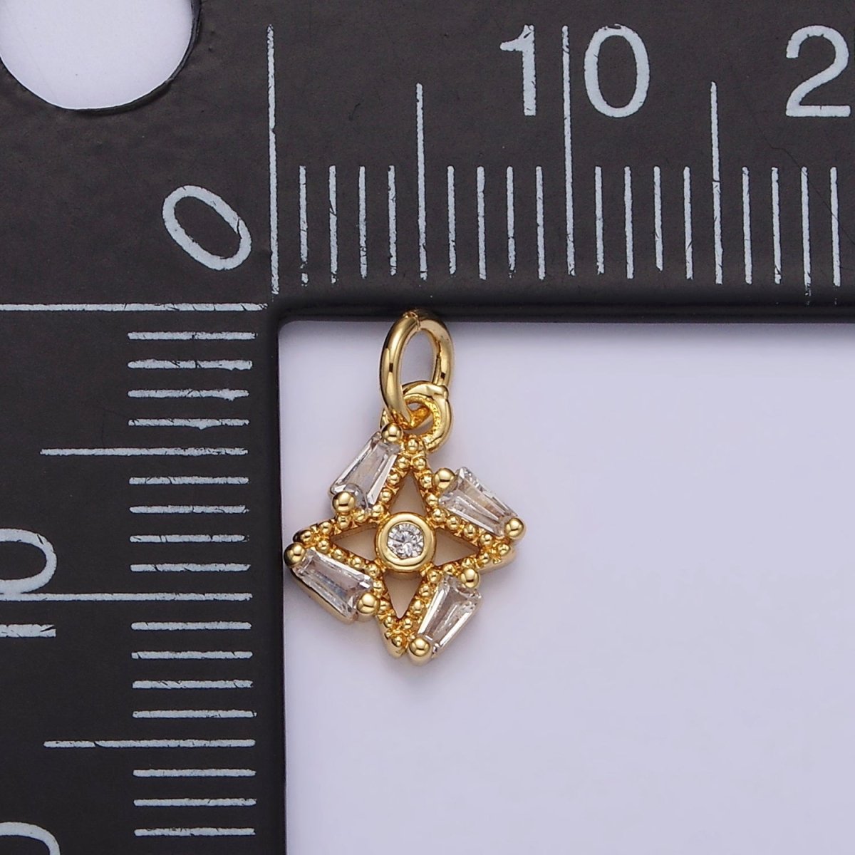 14K Gold Filled Open Cleat Baguette CZ Beaded Celestial Star Mini Add-On Charm | N1095 - DLUXCA