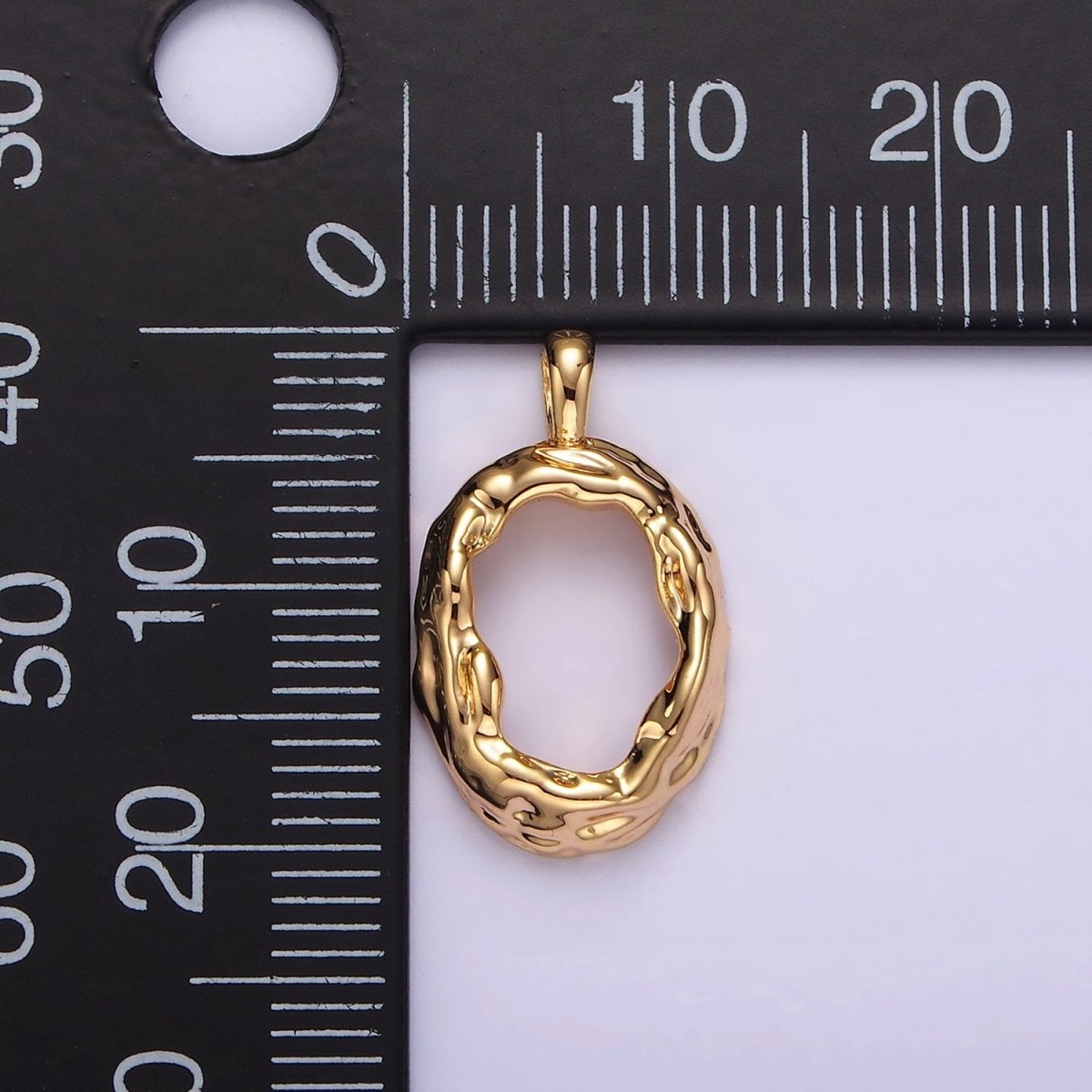 14K Gold Filled Open Dented Molten Minimalist Oval Pendant | N1908 - DLUXCA