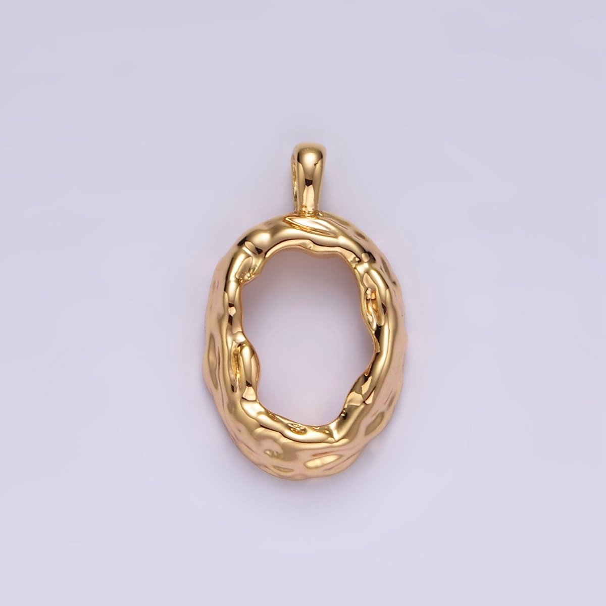 14K Gold Filled Open Dented Molten Minimalist Oval Pendant | N1908 - DLUXCA