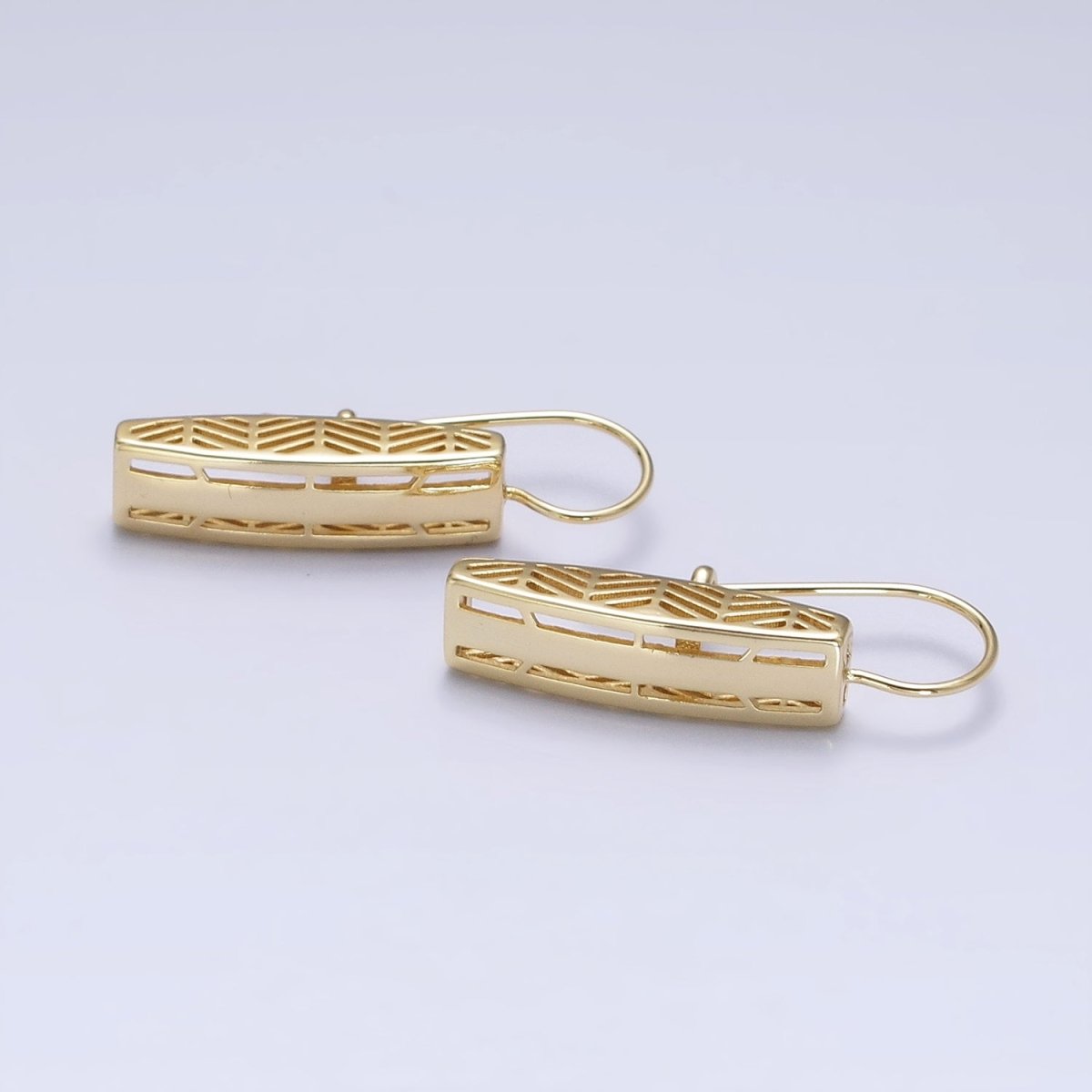14K Gold Filled Open Filigree Bar Rectangular Latch French Hook Earrings Set | AD1471 - DLUXCA