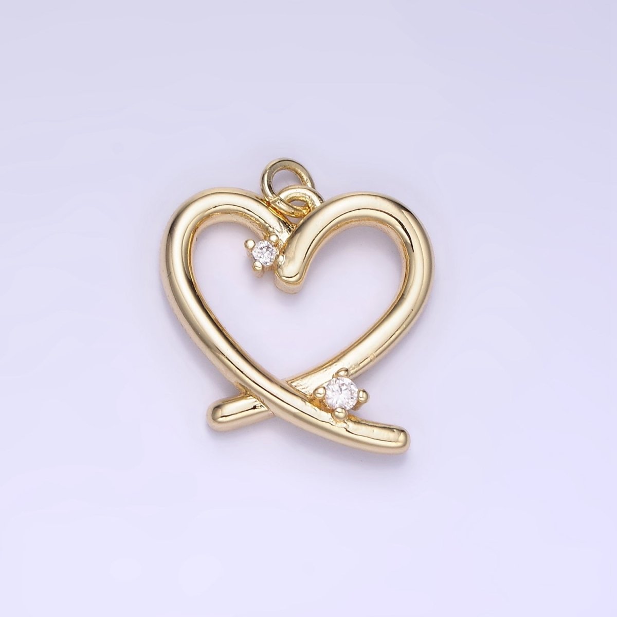 14K Gold Filled Open Heart Charm with CZ | AG-672 - DLUXCA