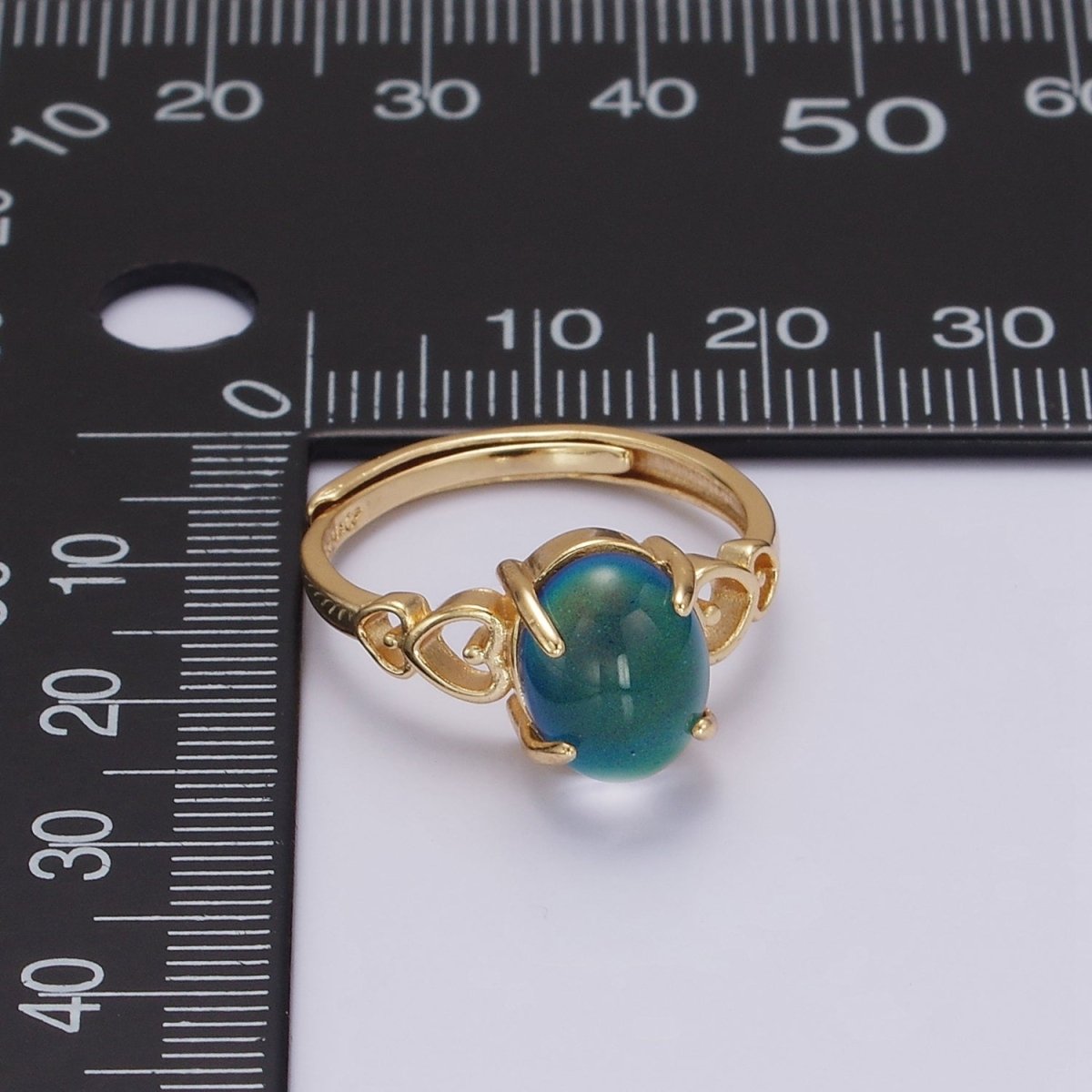 14K Gold Filled Open Heart Oval Opal Adjustable Mood Ring | O-1034 - DLUXCA