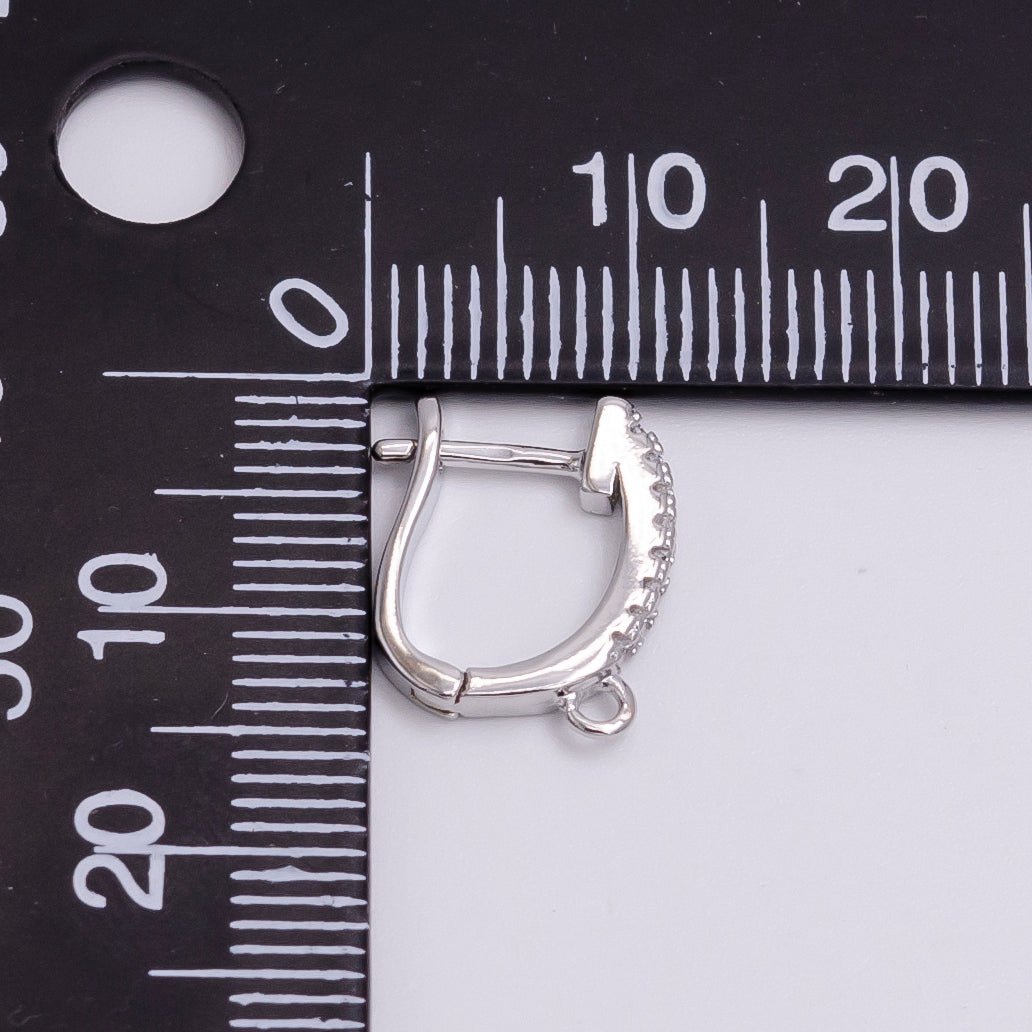 14K Gold Filled Open Loop Micro Paved CZ Oblong English Lock Earrings in Silver & Gold | Z-278 Z-279 - DLUXCA