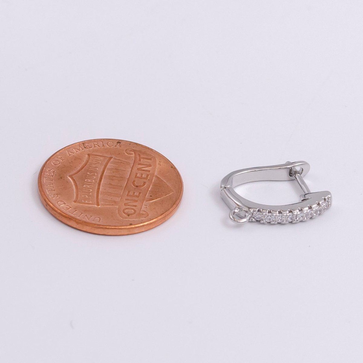 14K Gold Filled Open Loop Micro Paved CZ Oblong English Lock Earrings in Silver & Gold | Z-278 Z-279 - DLUXCA
