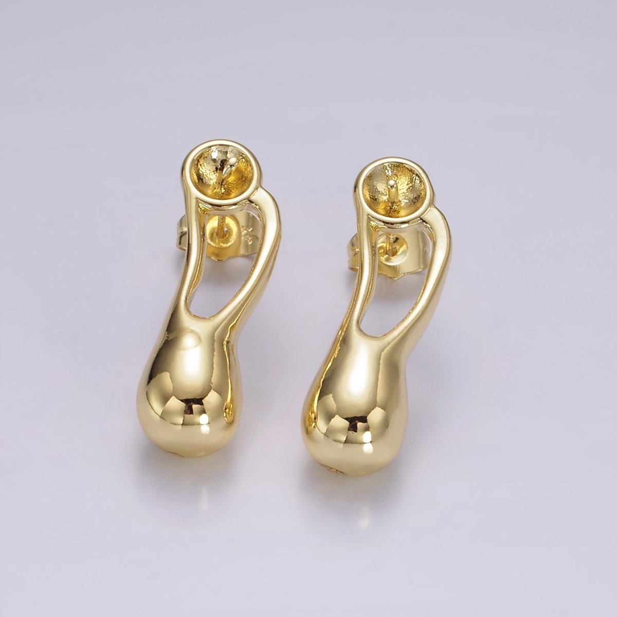 14K Gold Filled Open Molten Drop Needle Bead Stud Earrings Findings Supply | AE326 - DLUXCA