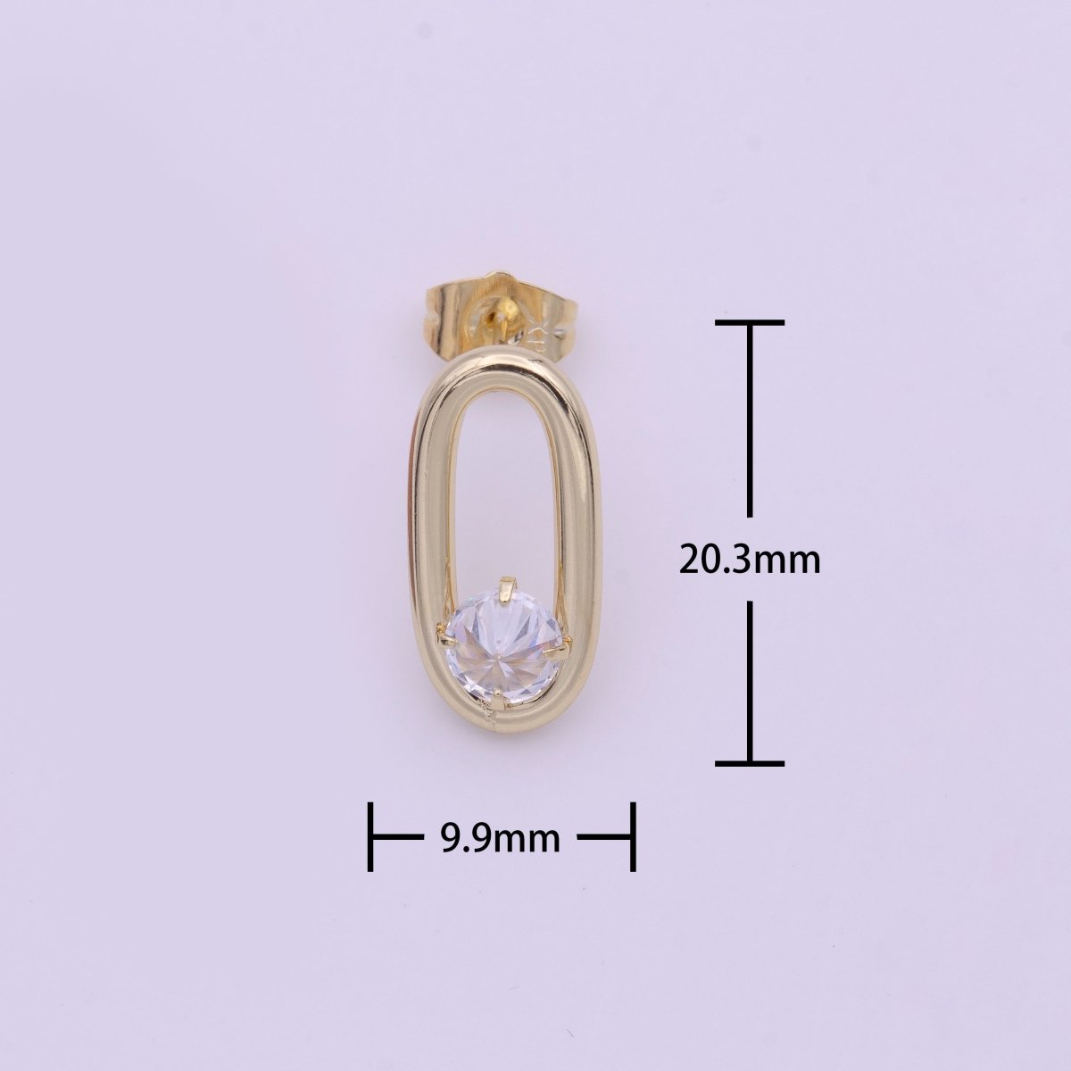 14K Gold FIlled Open Oblong Oval Round Clear CZ Geometric Stud Earrings | AB1427 - DLUXCA