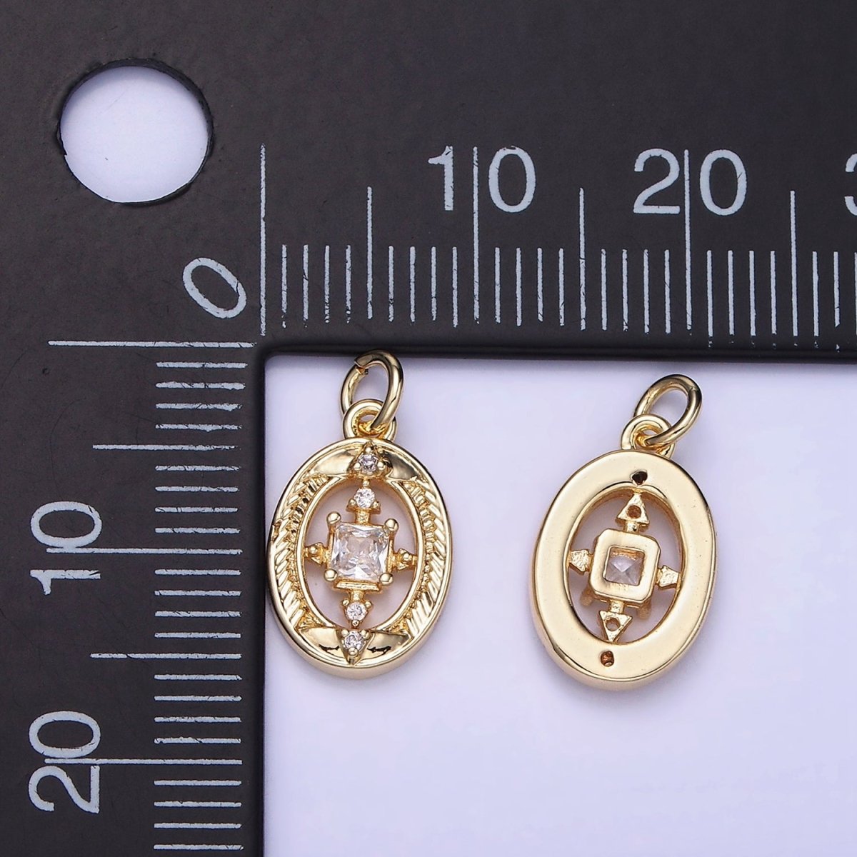 14K Gold Filled Open Oval Square CZ Charm | AG-670 - DLUXCA