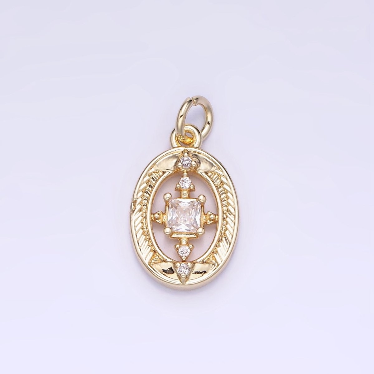 14K Gold Filled Open Oval Square CZ Charm | AG-670 - DLUXCA