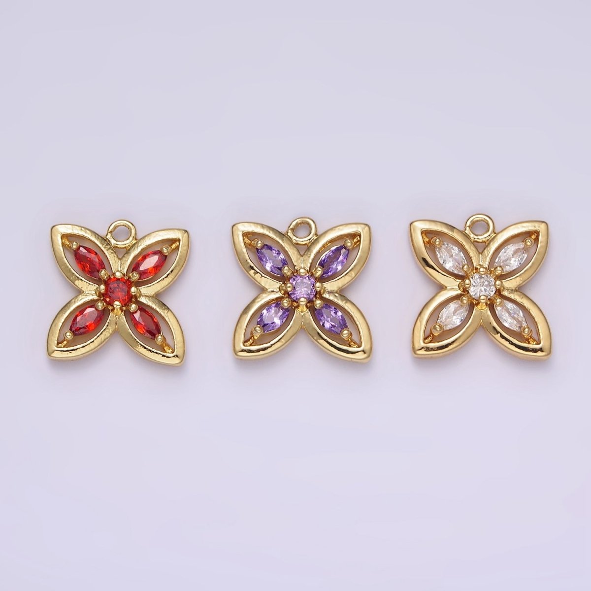 14K Gold Filled Orange, Purple, Clear Marquise CZ Flower Butterfly Charm | AG594 AG595 - DLUXCA