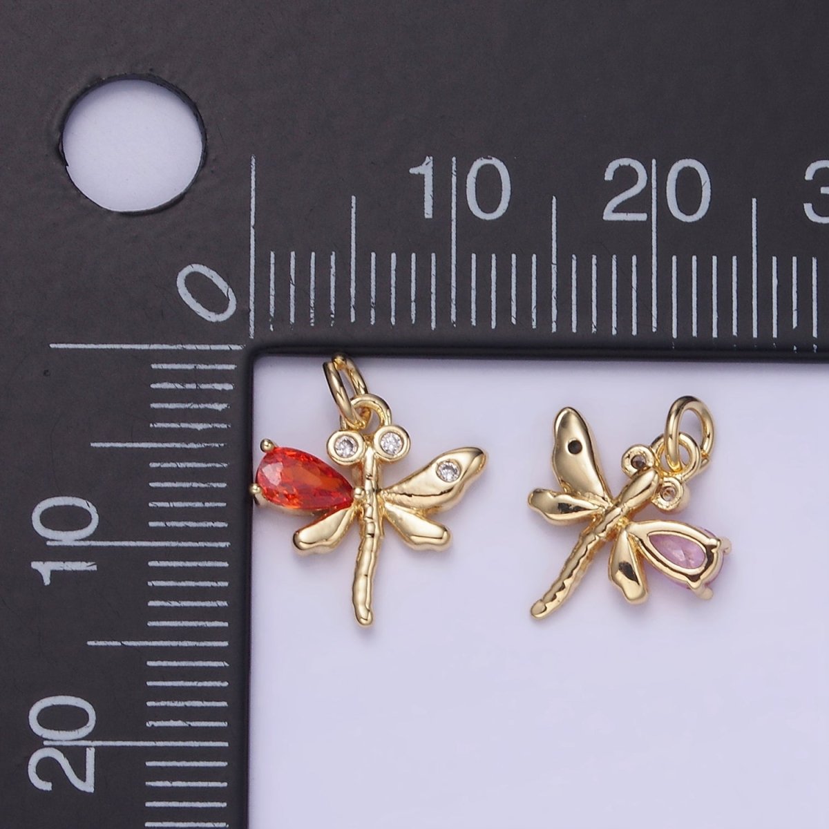 14K Gold Filled Orange, Purple, Pink, Turquoise CZ Dragonfly Insect Charm | W540 W541 - DLUXCA