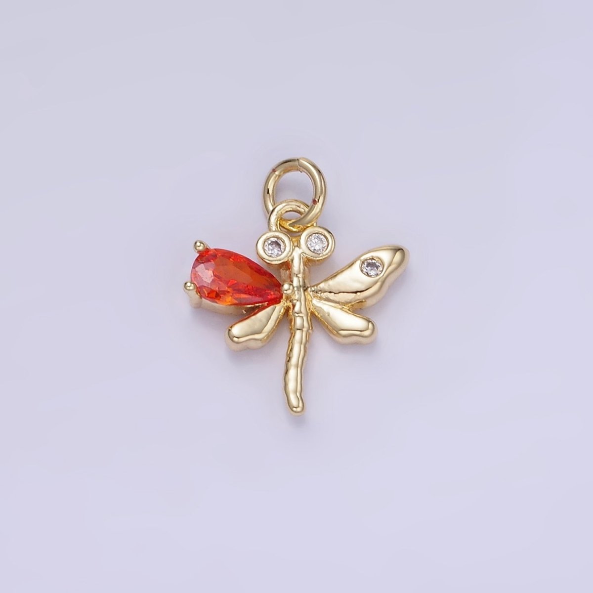 14K Gold Filled Orange, Purple, Pink, Turquoise CZ Dragonfly Insect Charm | W540 W541 - DLUXCA