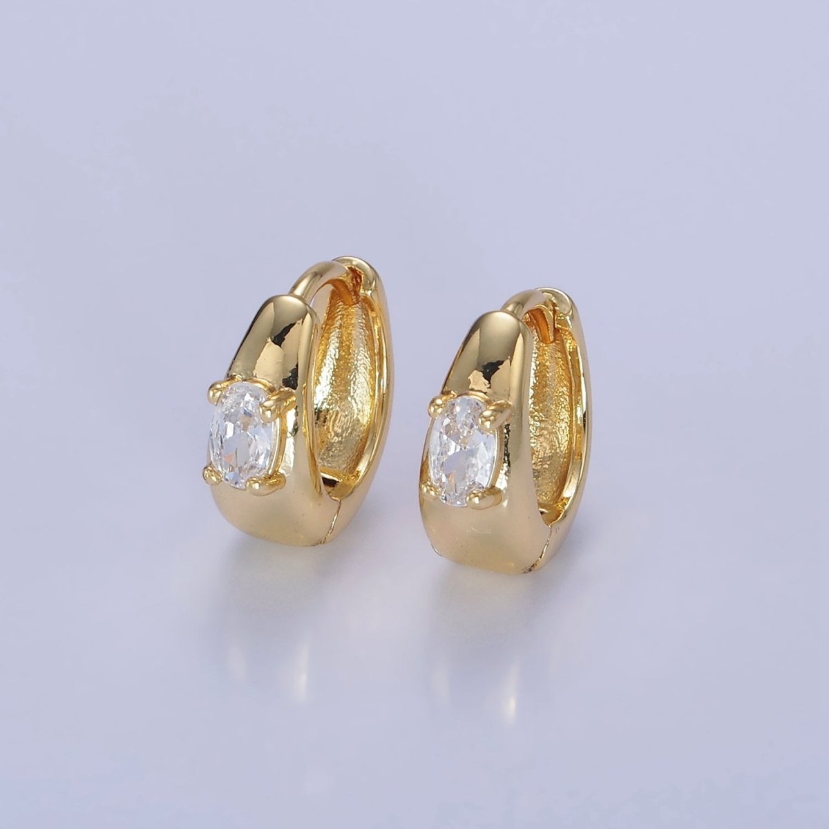 14K Gold Filled Oval CZ Dome Huggie Earrings | AB1258 - DLUXCA