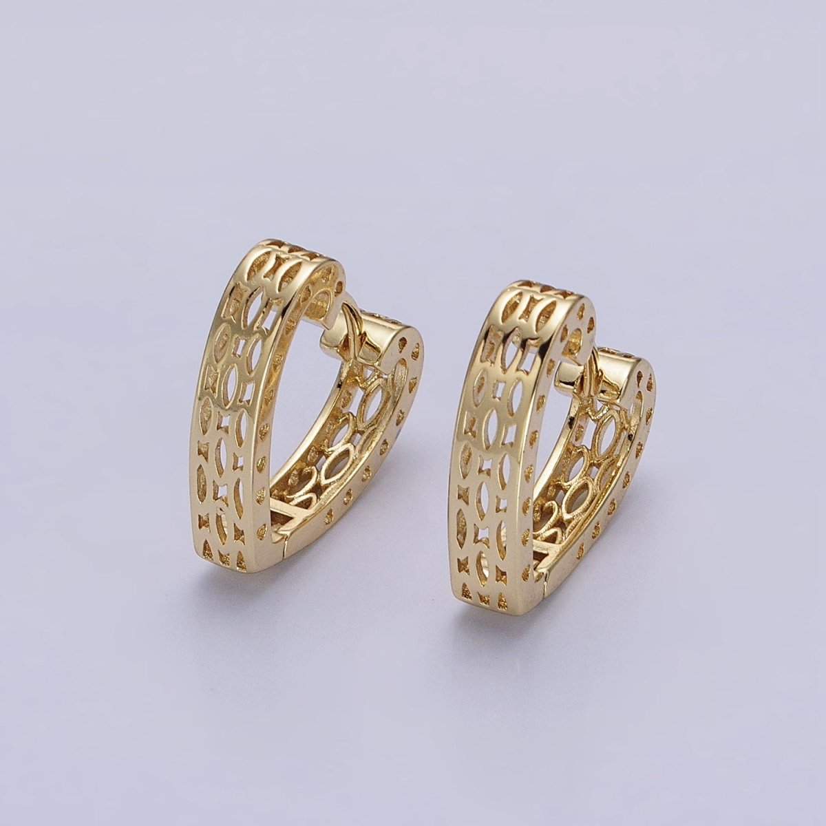 14K Gold Filled Oval Filigree Heart Geometric Huggie Earrings | AB1532 - DLUXCA