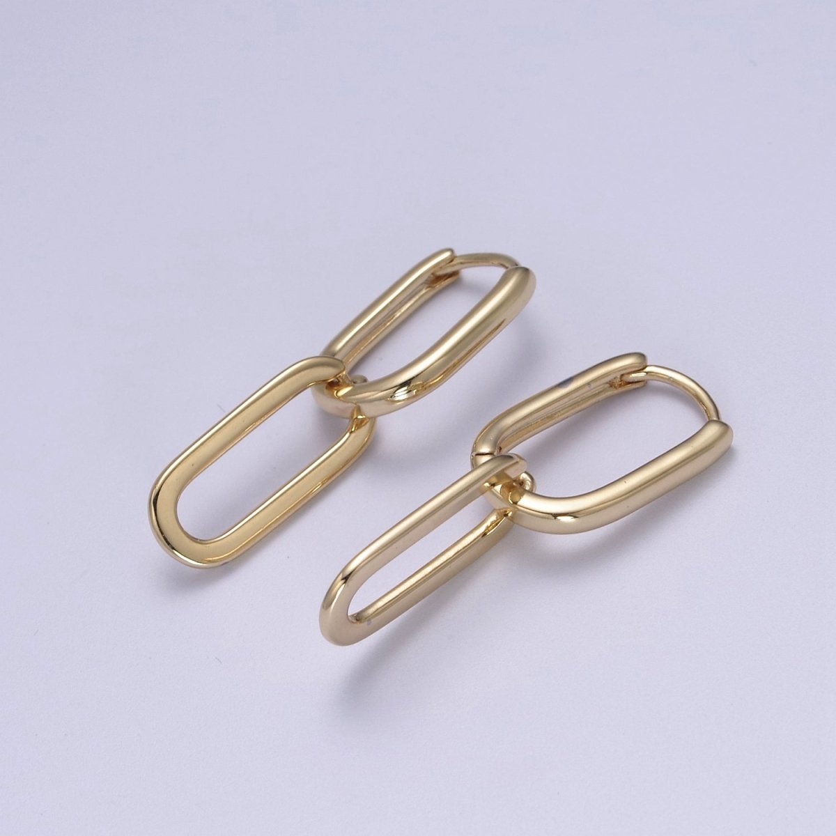 14K Gold Filled Oval Hoop Chunky Earrings With Dangle Link Chain Rectangular Hoop Earrings, Geometric Hoops T-295 - DLUXCA