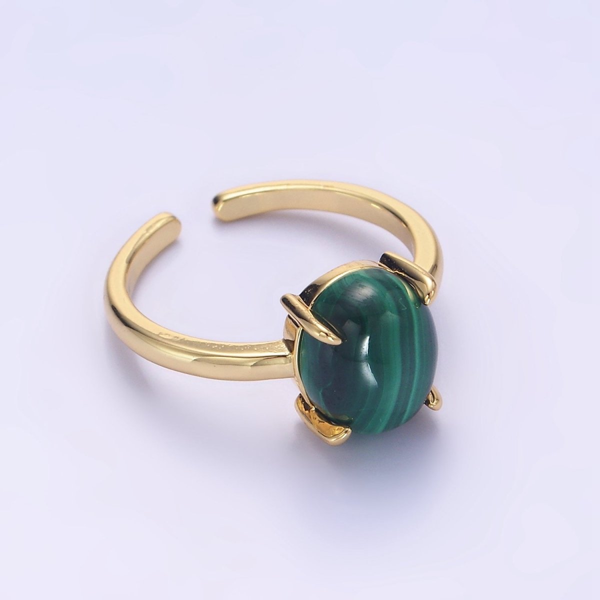 14K Gold Filled Oval Malachite Gemstone Minimalist Solitaire Ring | O1346 - DLUXCA