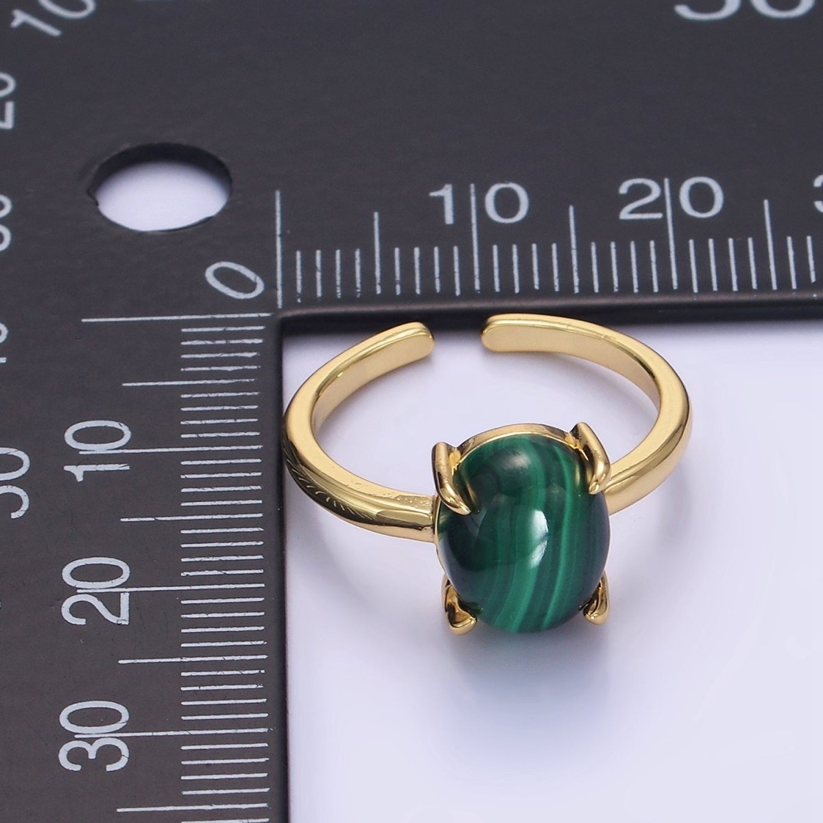 14K Gold Filled Oval Malachite Gemstone Minimalist Solitaire Ring | O1346 - DLUXCA